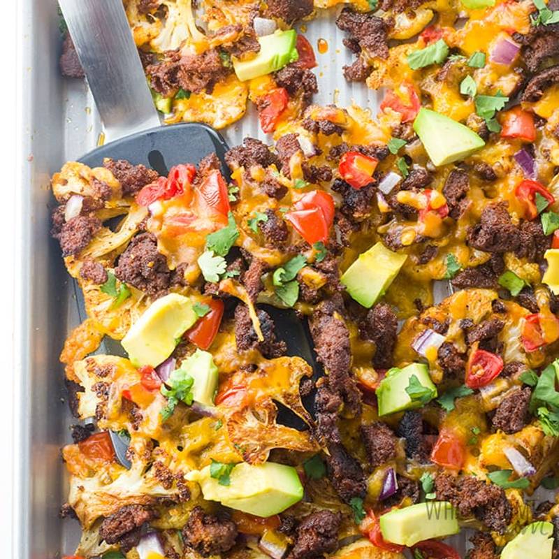 Easy Healthy Cauliflower Nachos Recipe with Ground Turkey Taco Meat