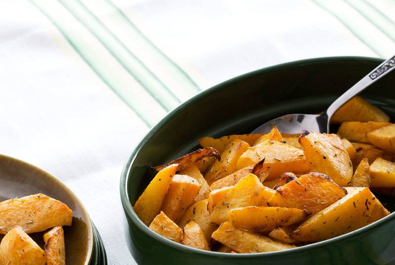 Oven-baked rutabaga wedges