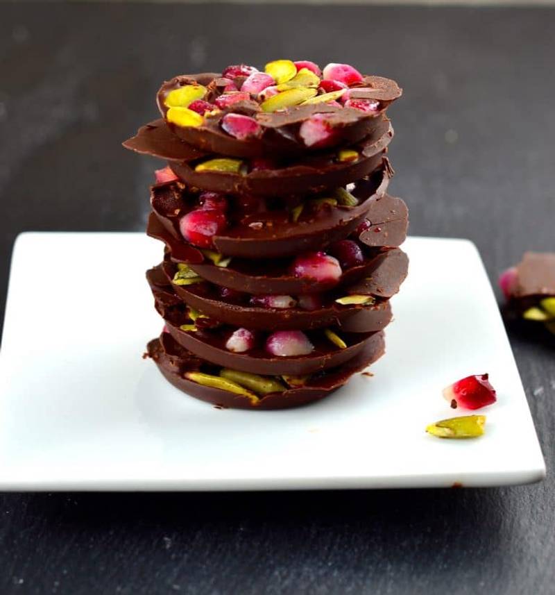Pomegranate & Pumpkin Seeds Chocolate Coins. Chocolate Gelt for Grown Ups