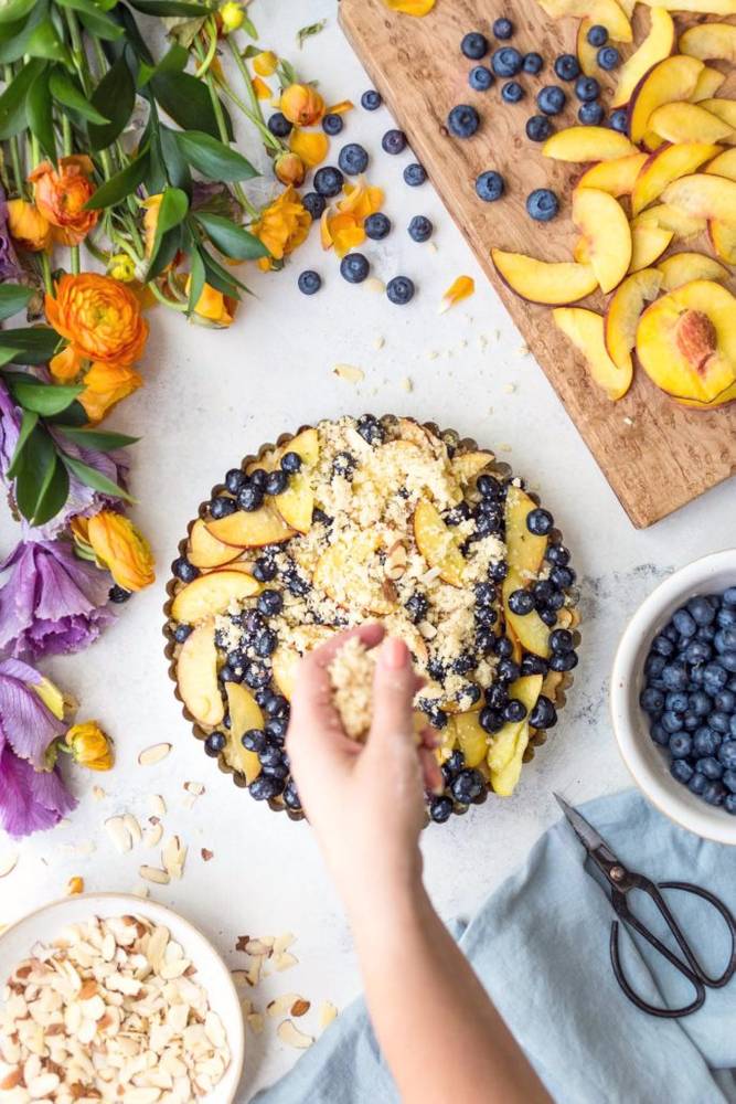 Almond Peach Blueberry Crumble Slices