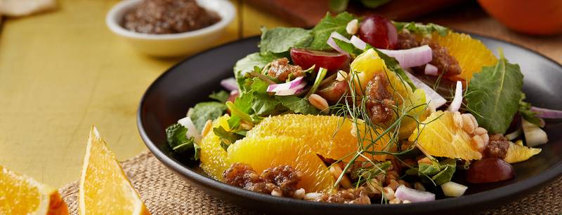Baby Kale Salad with Farro, Grapes, and Oranges