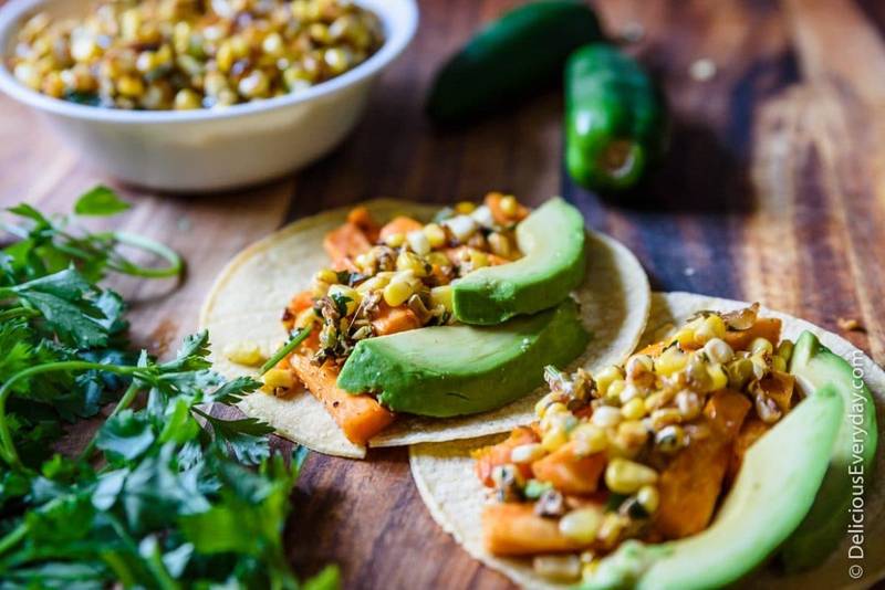 Mexican Street Corn with Roasted Sweet Potato Tacos
