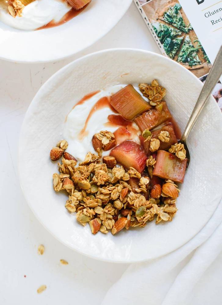 Clumpy Granola with Stewed Rhubarb