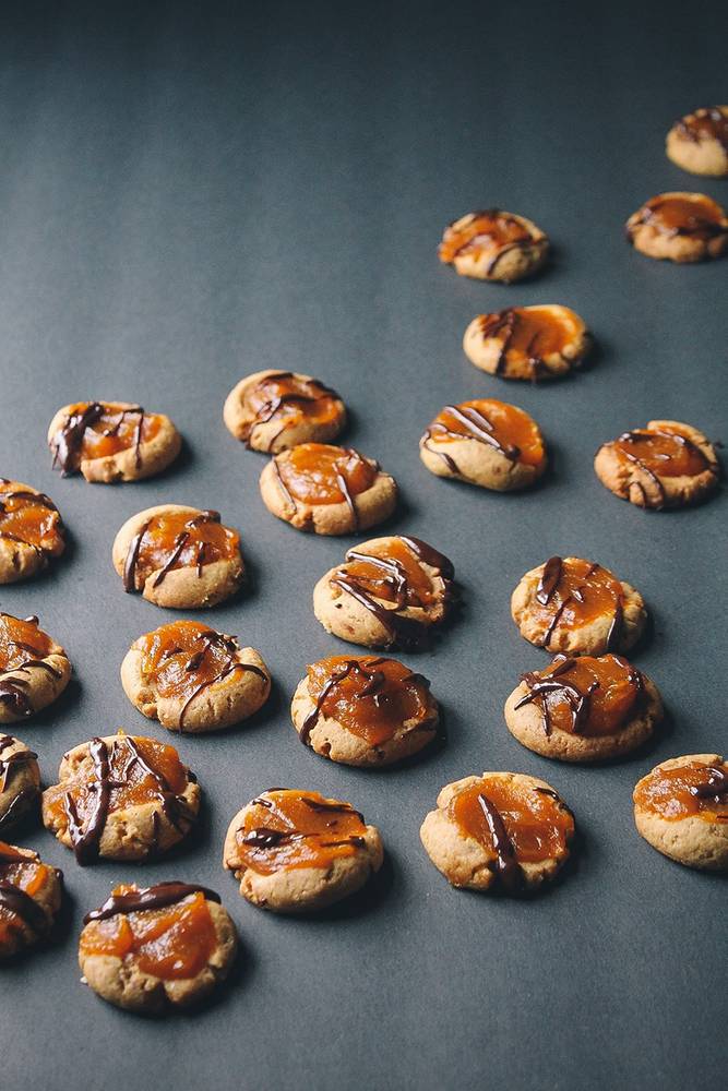 Dark Chocolate Cappuccino Thumbprint Cookies with Maple Pumpkin Butter
