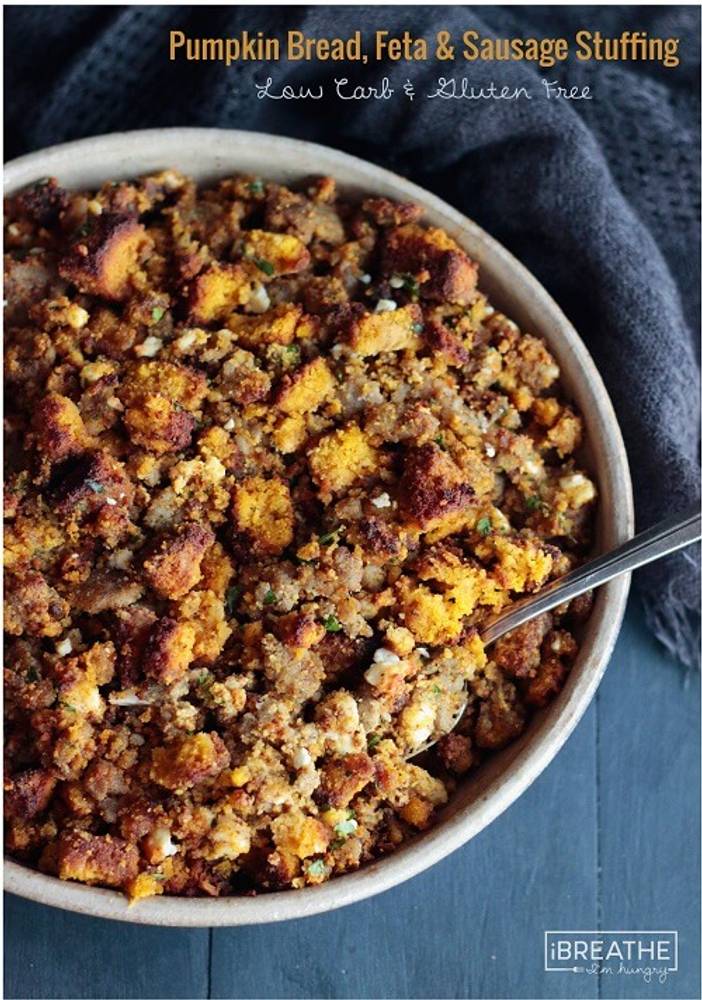 Low Carb Pumpkin Bread, Sausage & Feta Stuffing