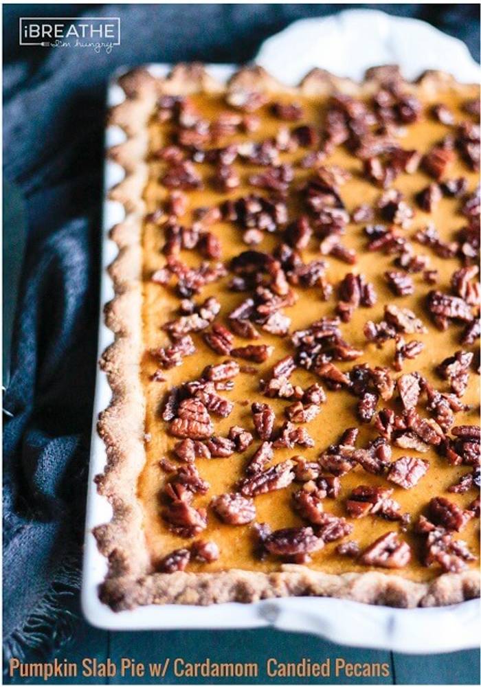 Low Carb Pumpkin Slab Pie w/ Cardamom Candied Pecans