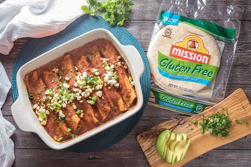 Veggie Enchiladas with Black Beans, Corn, and Goat Cheese