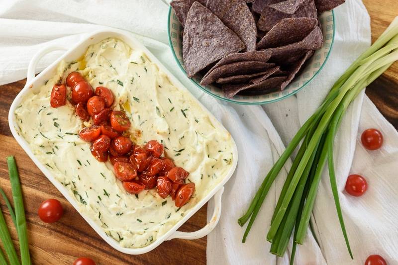 Baked Goat Cheese Dip with Roasted Balsamic Tomatoes