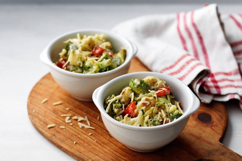 Broccoli and cauliflower in cheese