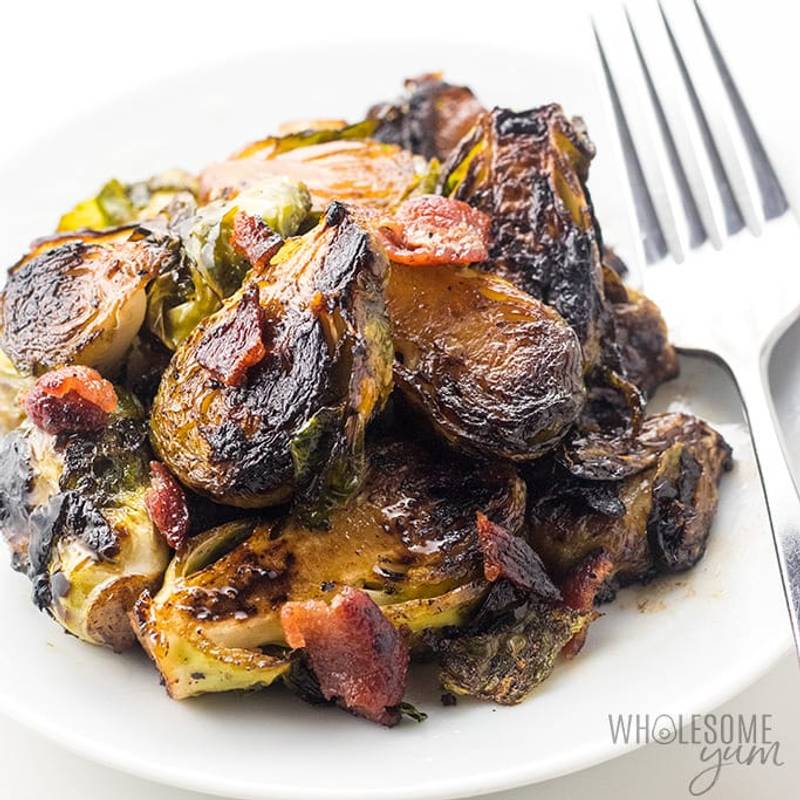 Crispy Pan Fried Brussel Sprouts Recipe with Bacon and Balsamic Vinegar