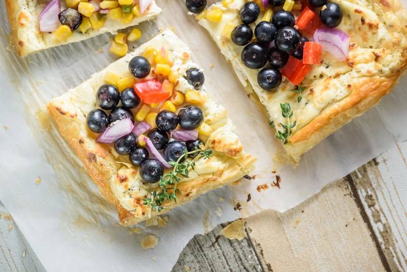 Goat Cheese Tart with Blueberry-Sweet Corn Salsa