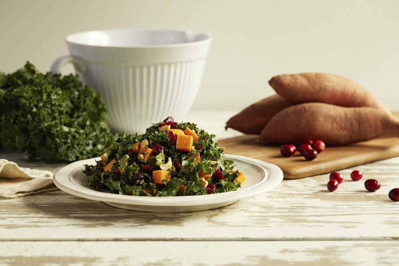 Kale and Sweet Potato Salad with Dried Cranberries