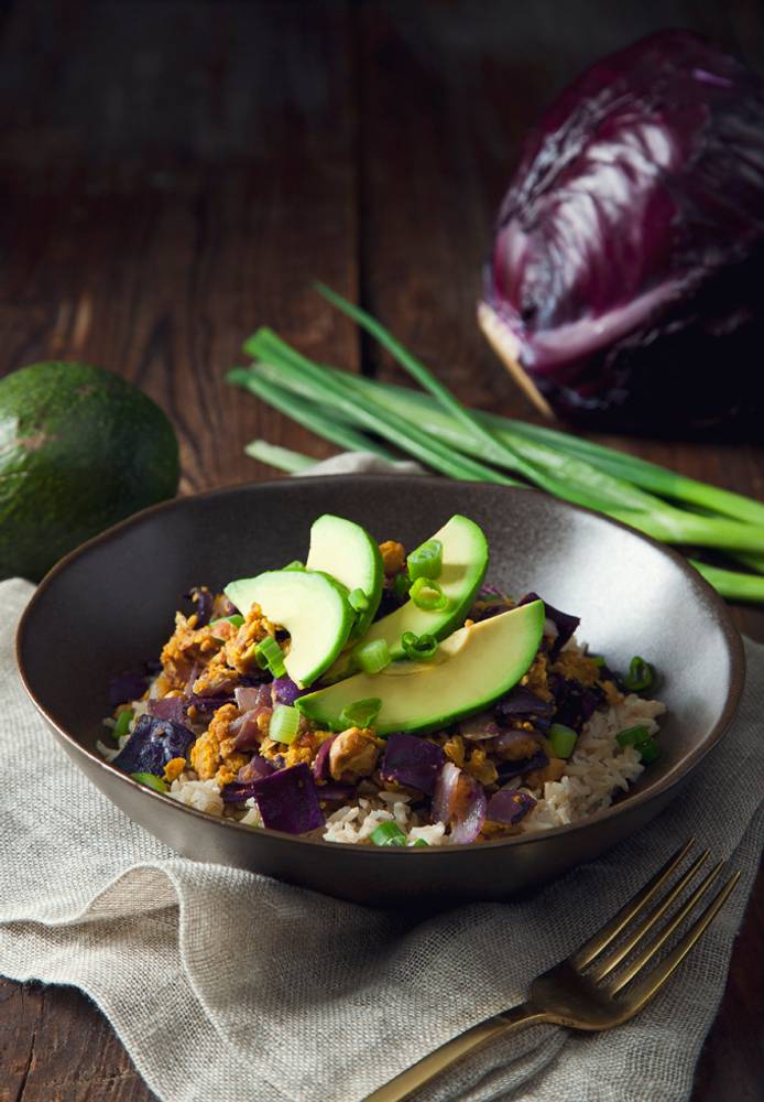 Chickpea Scramble and Red Cabbage Brown Rice Bowls (Vegan & Gluten-Free)