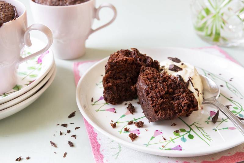 Keto chocolate muffin in a mug