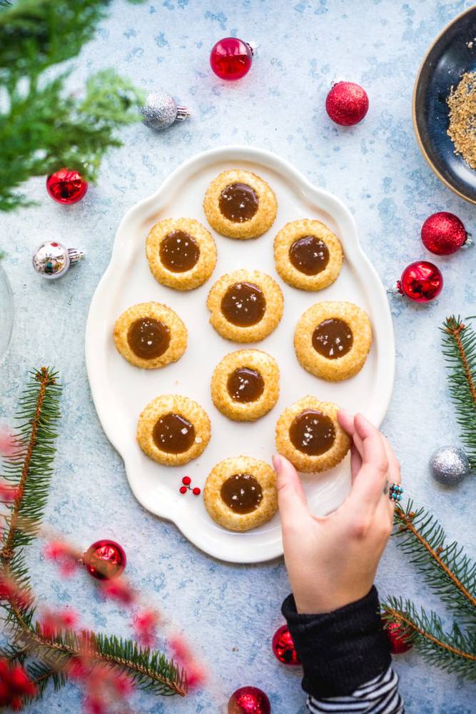 Shortbread Thumbprint Cookies with Cardamom Orange Caramel