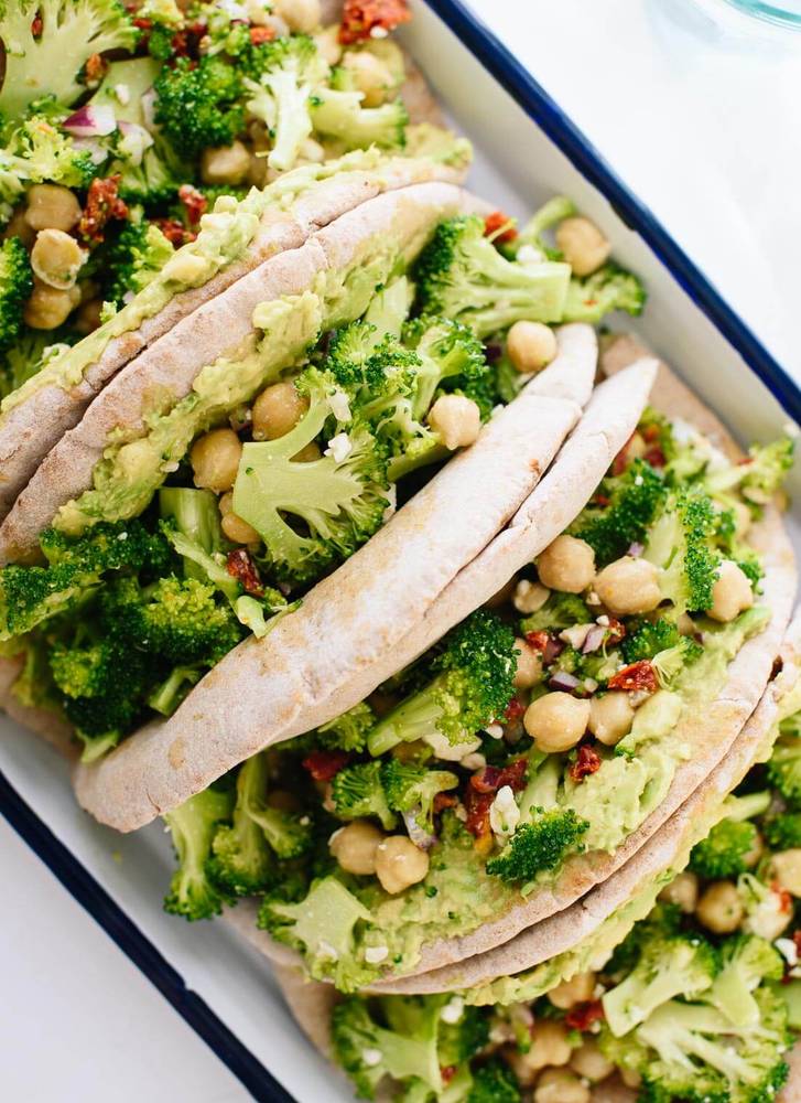 Lemony Broccoli, Chickpea & Avocado Pita Sandwiches