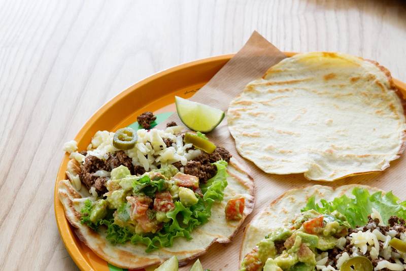 Keto tortilla with ground beef and salsa