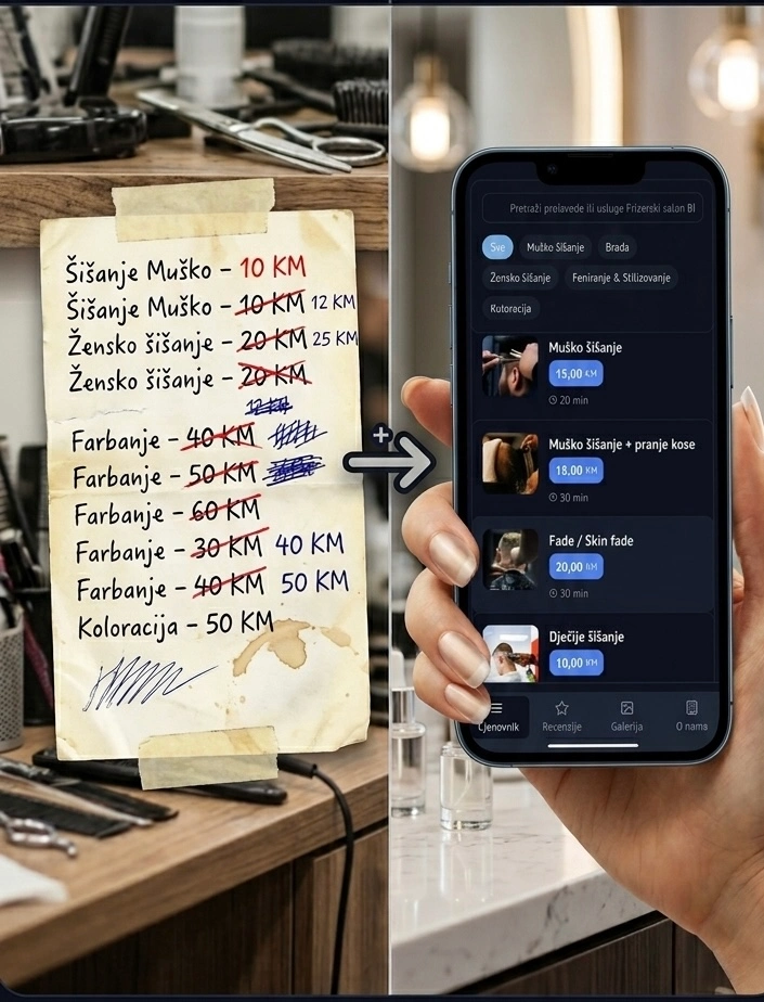 Prije i poslije: Papirni vs Digitalni cjenovnik za frizerske salone