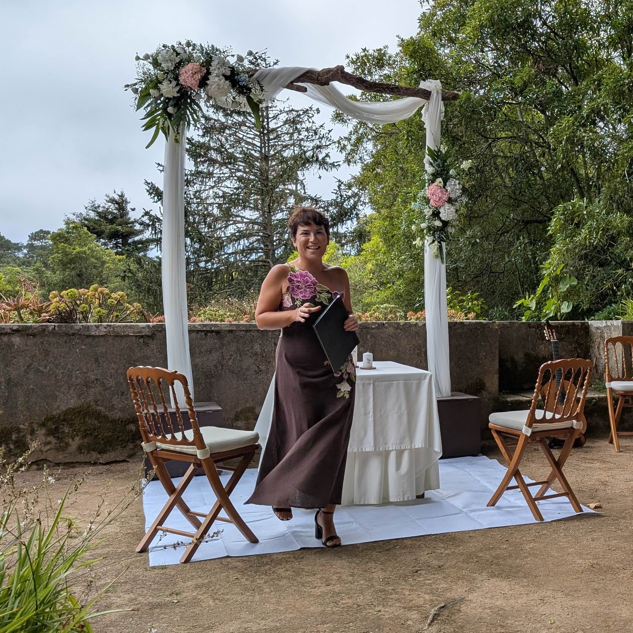 A happy couple at their wedding ceremony.