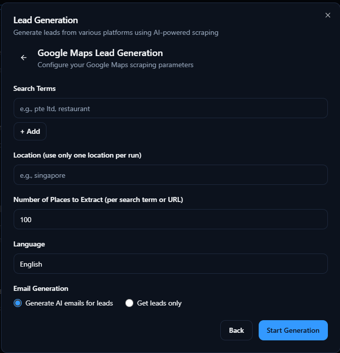 Step 2: Enter Lead Generation Details