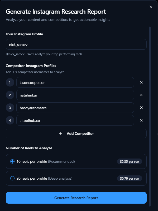 Step 2: Enter Profile and Competitor Details