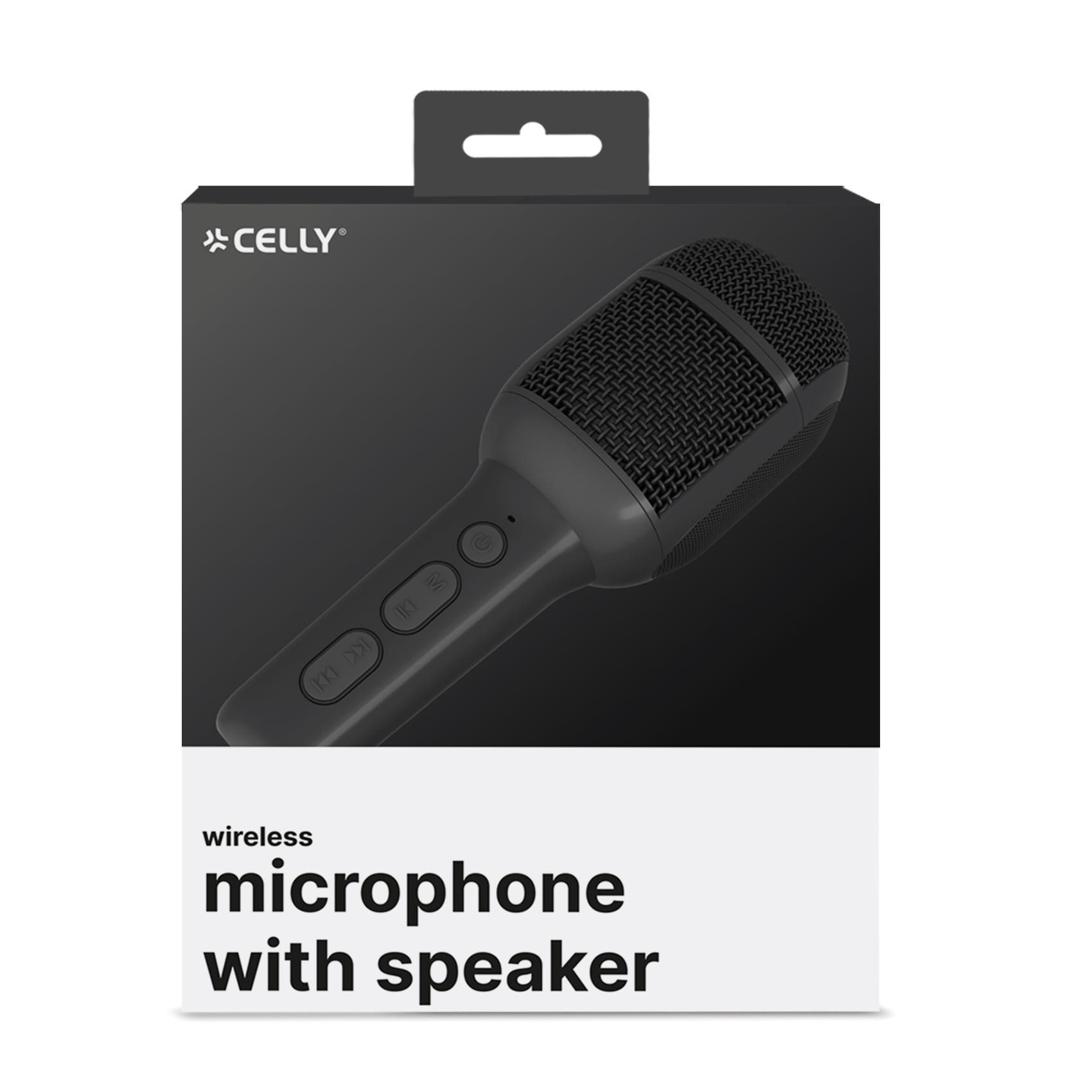 Celly, Microfono Wireless con Speaker Integrato, Microfono Bluetooth con Connessione Fino a 10 Metri, Uscita da 5W per un Suono Chiaro e Potente, con Porta USB-C, Scheda TF e Jack 3.5mm