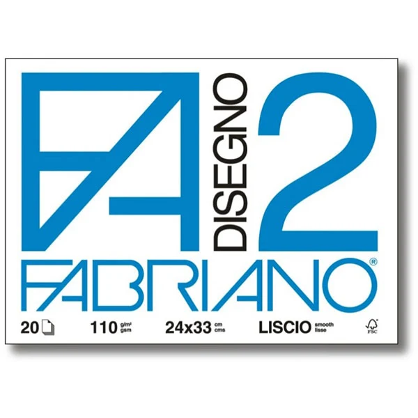 Album disegno fabriano f2 24×33 cm liscio, bianco, 20 fogli.