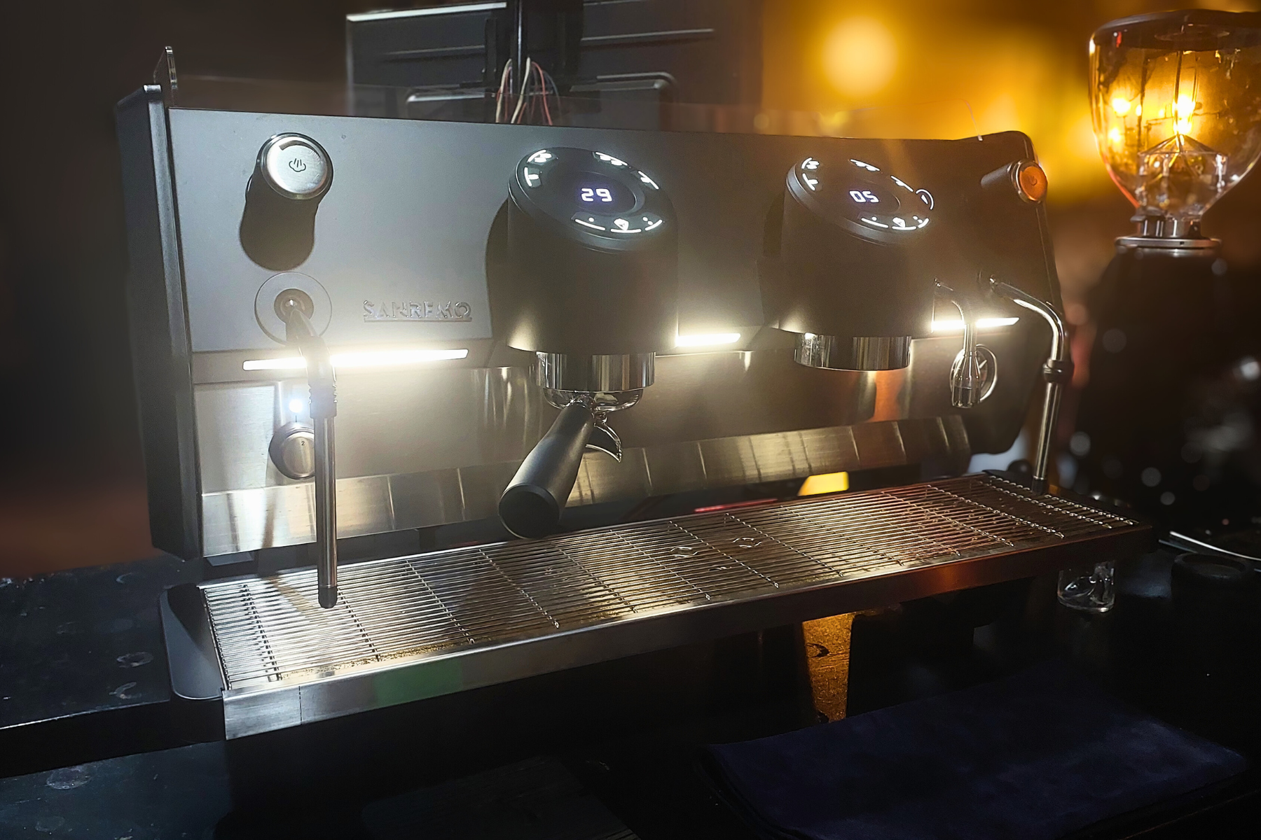 A different angle of a high-end espresso machine.
