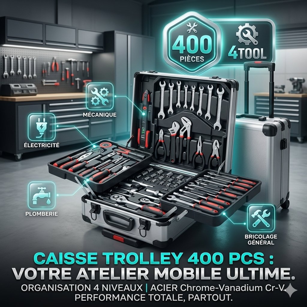 Caisse à Outils Trolley 400 Pcs 4TOOL | Atelier Mobile Congo