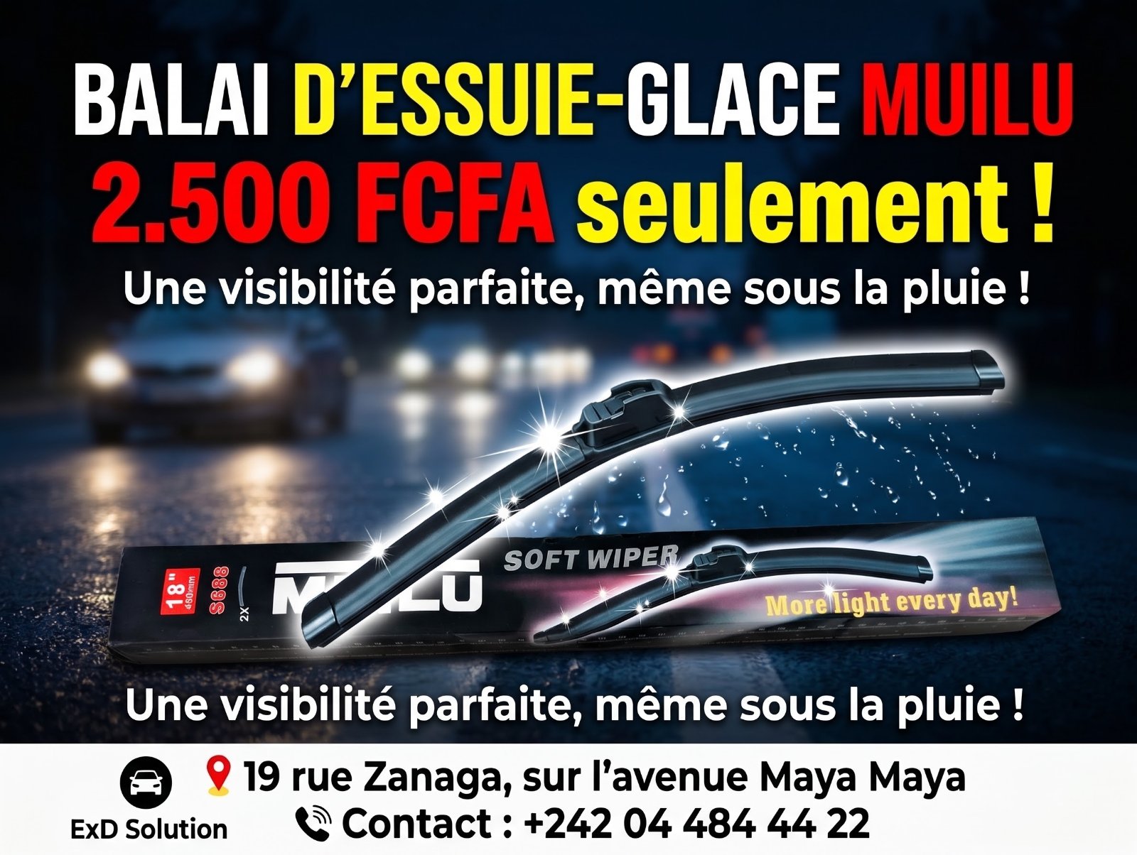 Balai d’essuie-glace MUILU Soft Wiper 18" (450 mm) – Performance & Sécurité