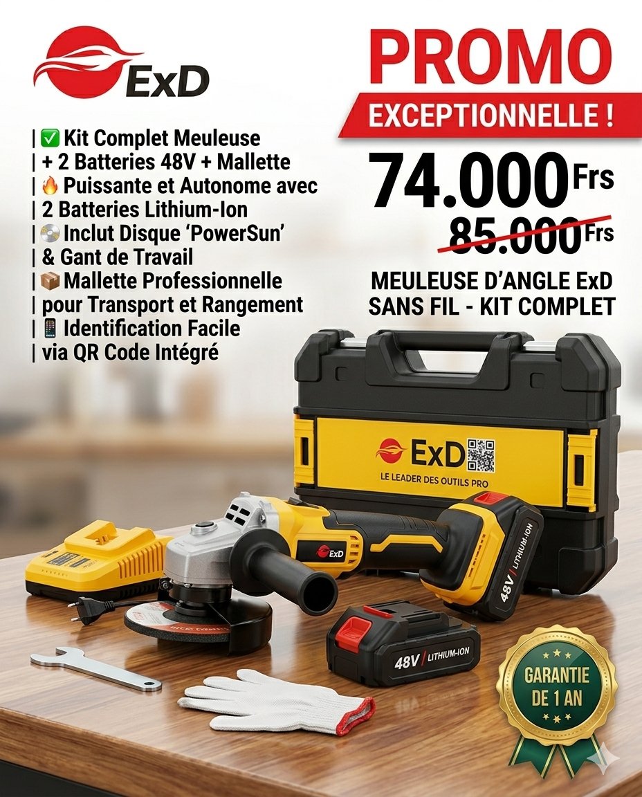 Meuleuse d'Angle ExD Sans Fil Kit Complet | Pro Congo