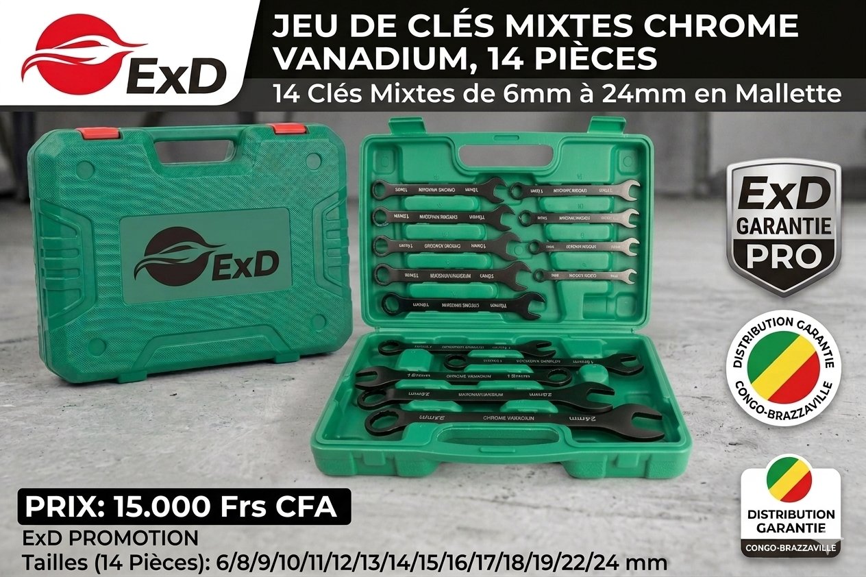 Jeu de Clés Mixtes ExD Chrome Vanadium 14 Pièces - Congo