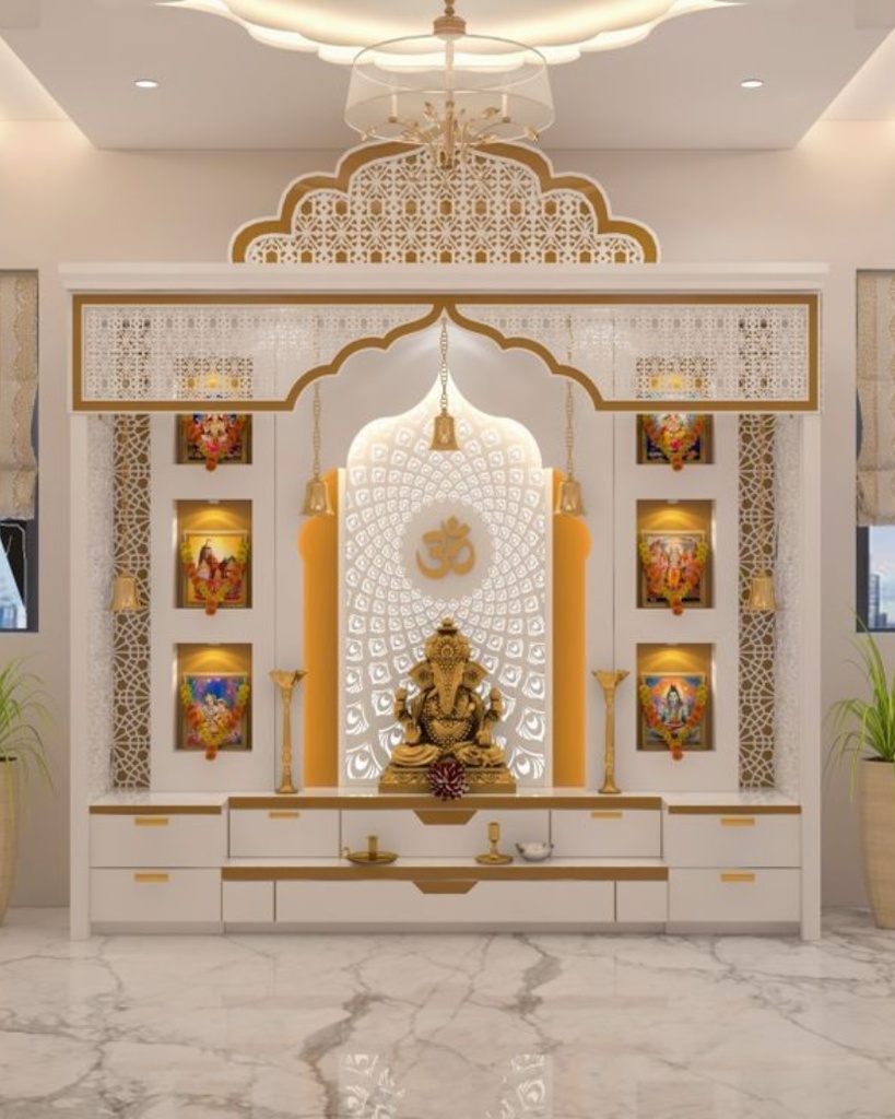 Detailed model of a traditional marble temple.