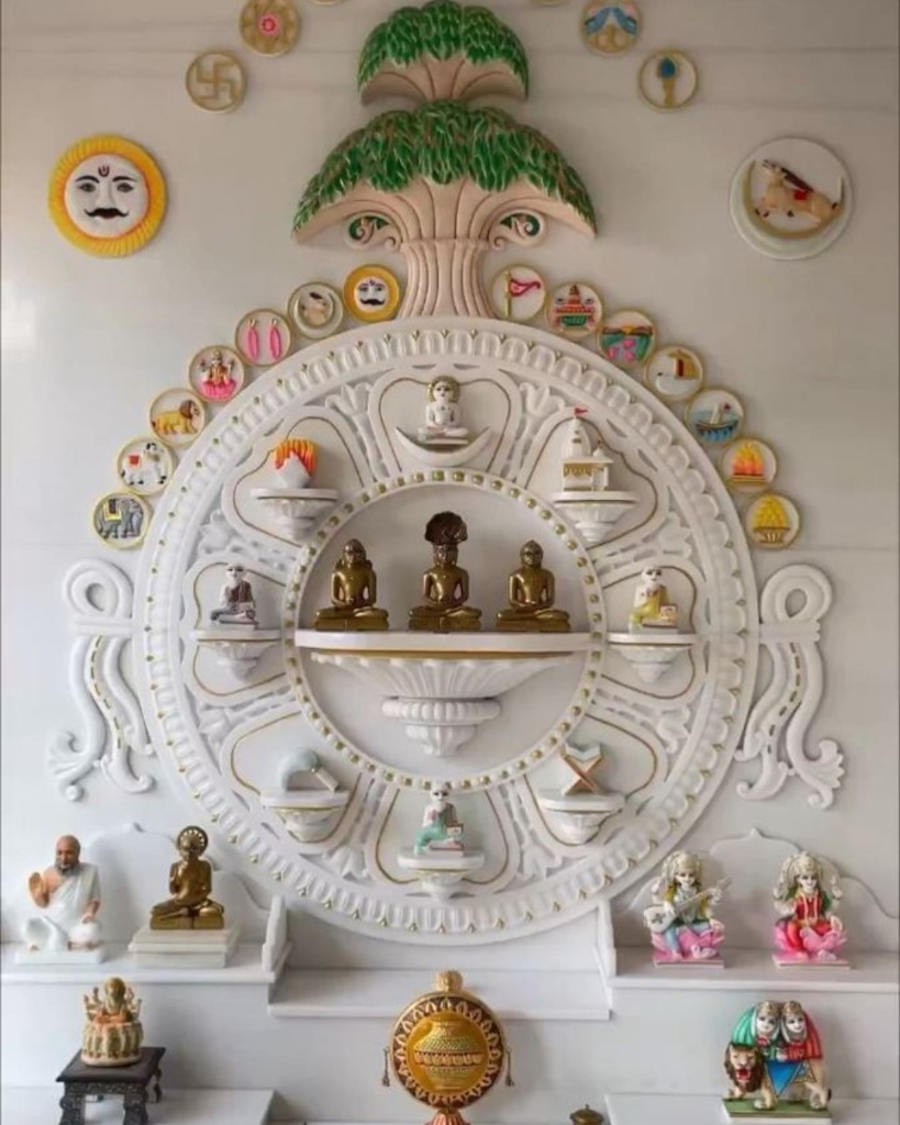 A serene and modern pooja room design.