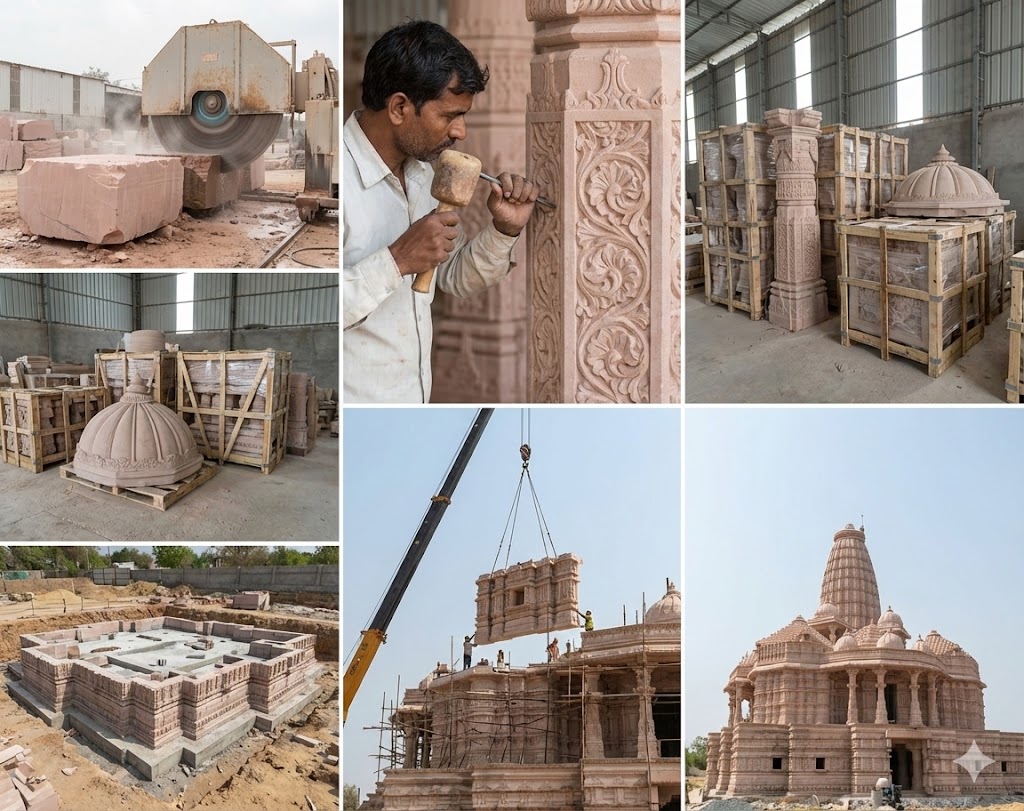 The beautiful structure of a marble temple in progress.