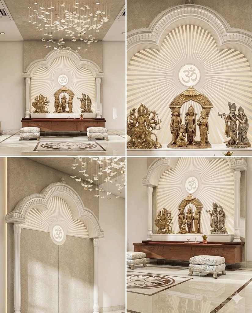 The peaceful and serene interior of a marble temple.