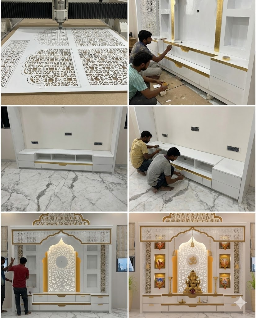 A sleek and modern pooja unit for contemporary homes.