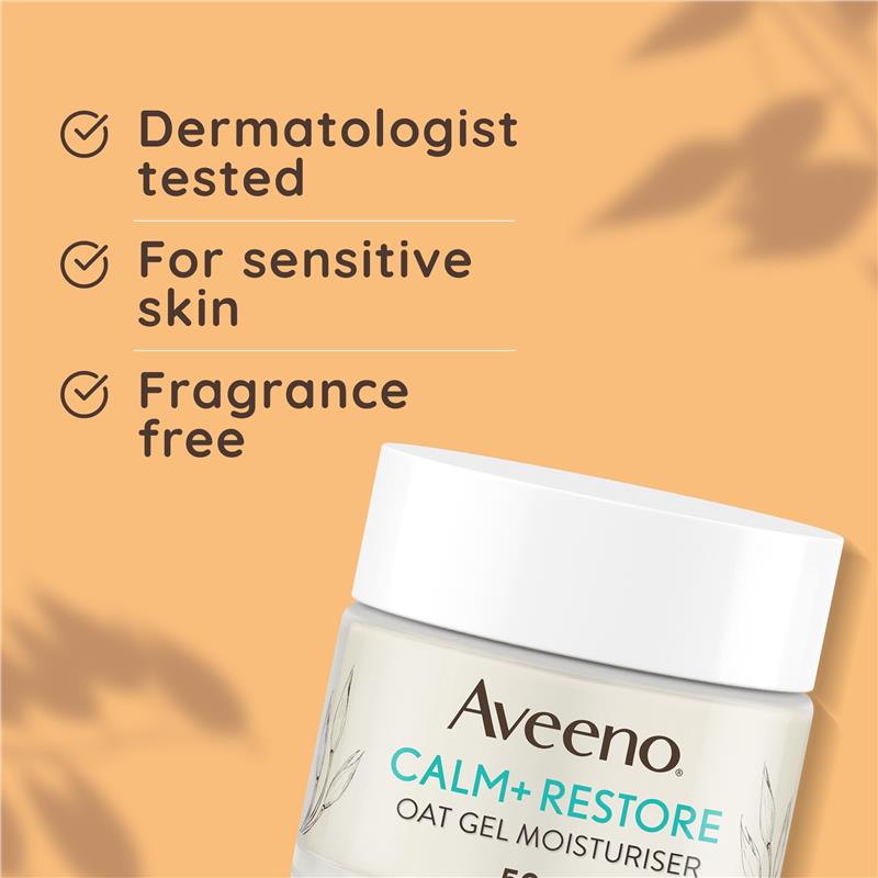 Aveeno Calm+Restore Oat Gel Moisturiser 50ml for Sensitive Skin - Ingredients Label