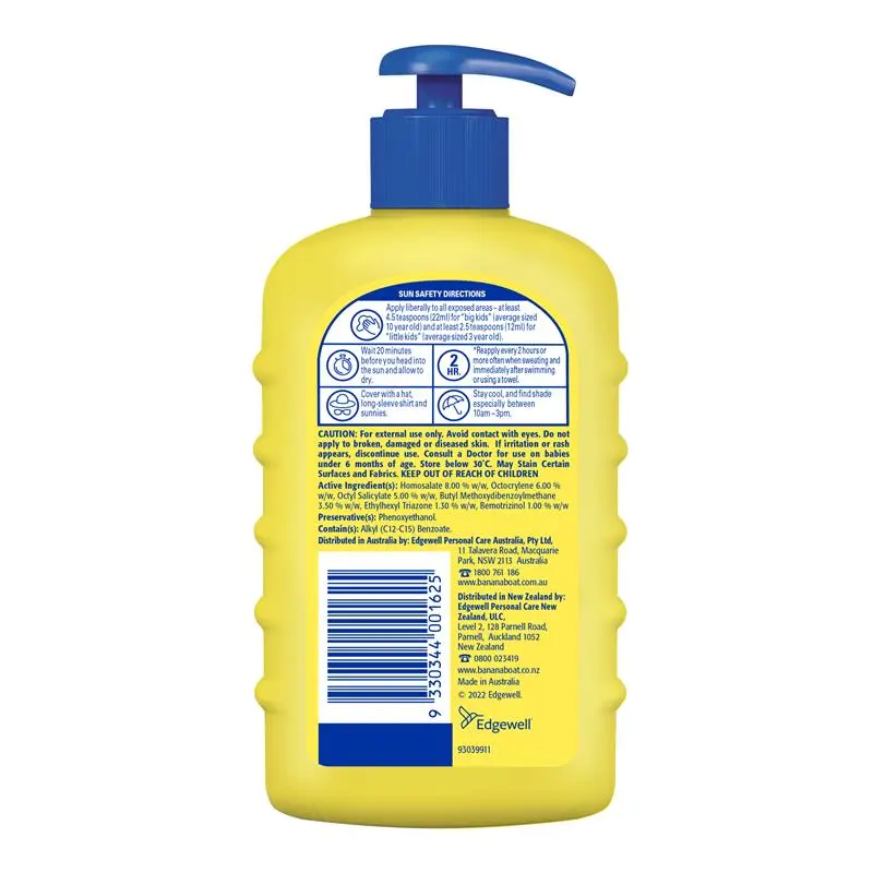 Banana Boat Kids Sunscreen Lotion SPF 50+ 400g Won't Run into Eyes - Ingredients Label