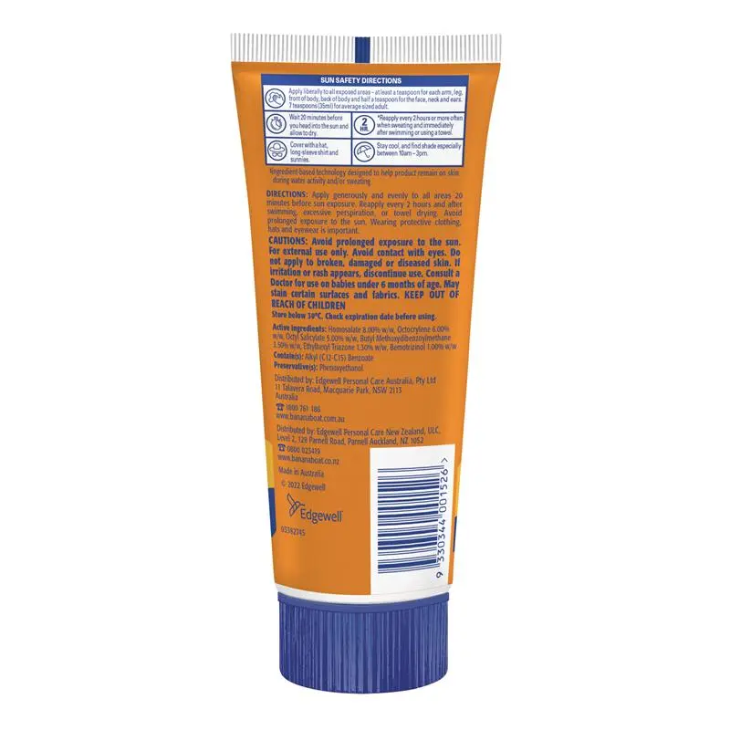 Banana Boat Sport Sunscreen Lotion SPF 50+ 200g with PowerStay - Ingredients Label