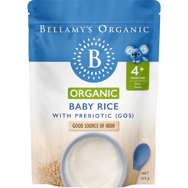 Bellamy's Organic Baby Rice with Prebiotic GOS, 125g, Good Source of Iron