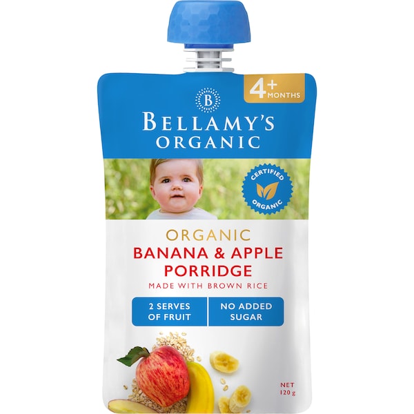 Bellamy's Organic Banana & Apple Porridge 120g Made with Brown Rice