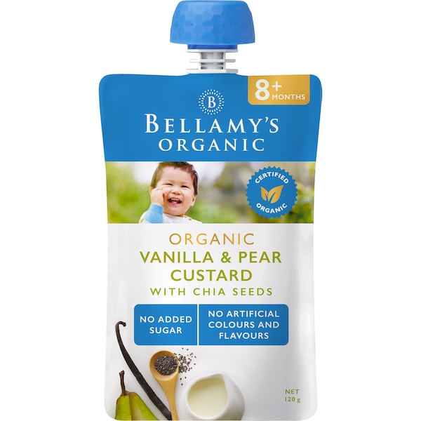 Bellamy's Organic Vanilla & Pear Custard 120g Pouch, 8+ Months
