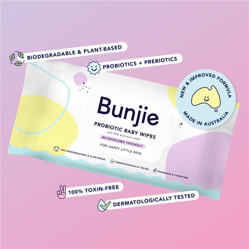 Bunjie Probiotic Baby Wipes 640 Count Value Pack for Happy Little Skin - Ingredients Label