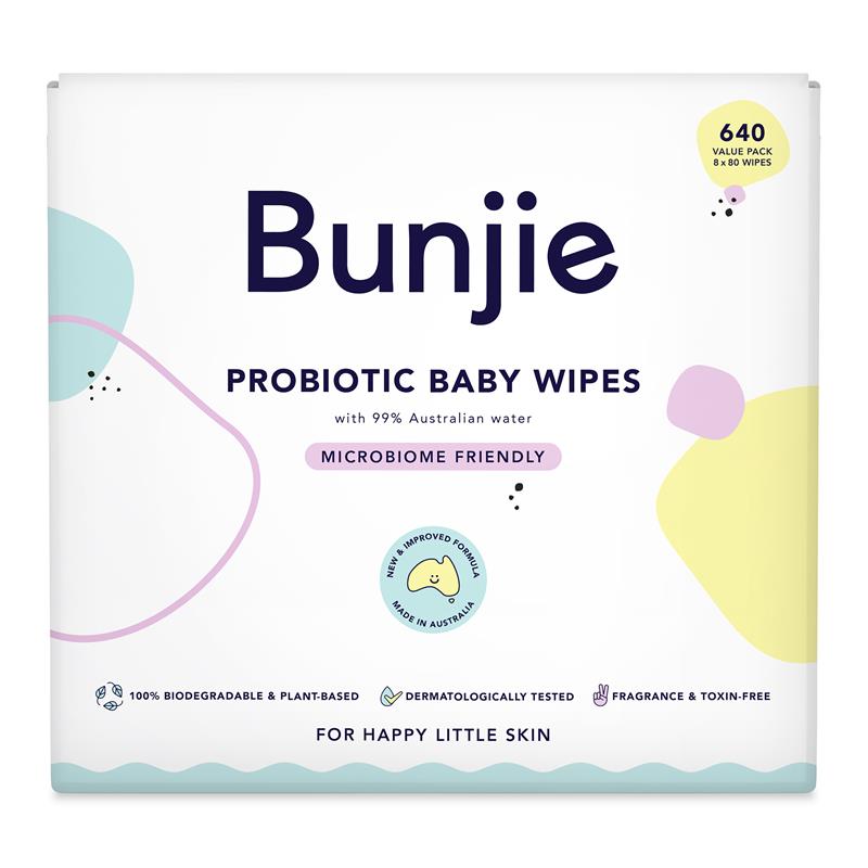 Bunjie Probiotic Baby Wipes 640 Count Value Pack for Happy Little Skin