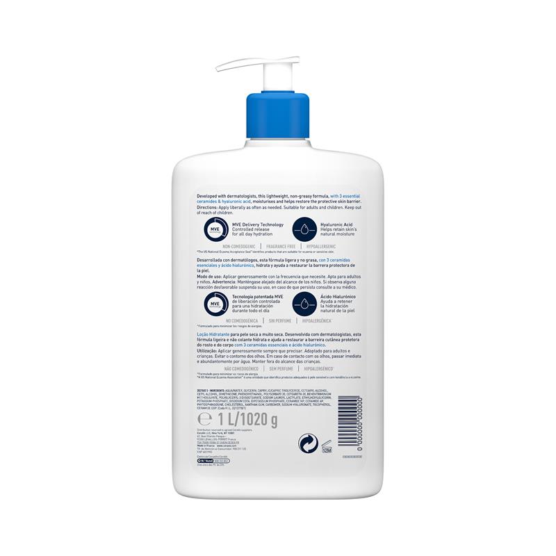 CeraVe Moisturising Lotion 1L for Dry Skin, Ceramides & HA - Ingredients Label