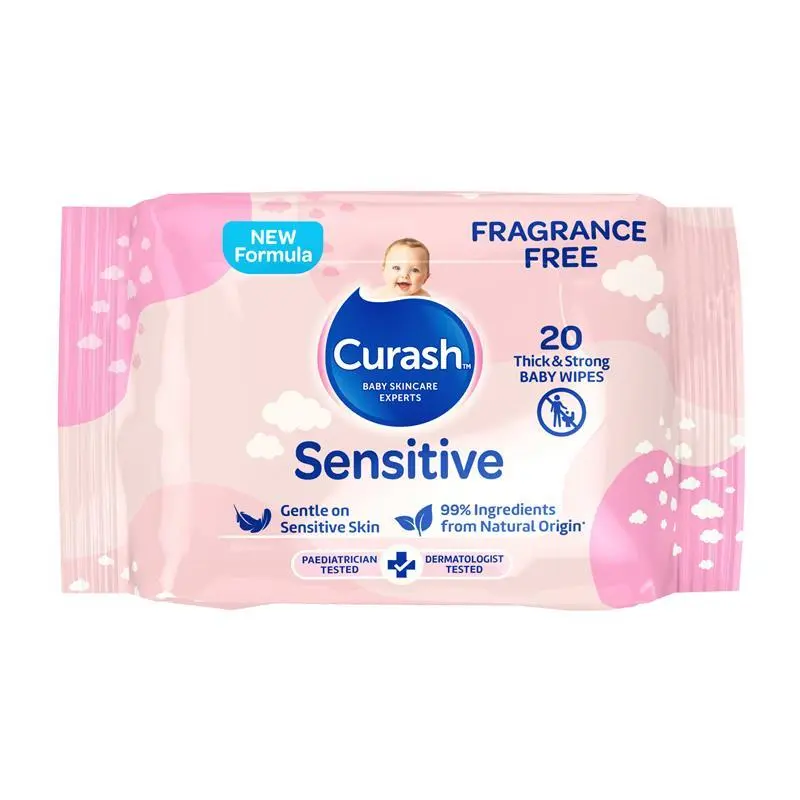 Curash Sensitive Fragrance Free 20 Thick & Strong Baby Wipes