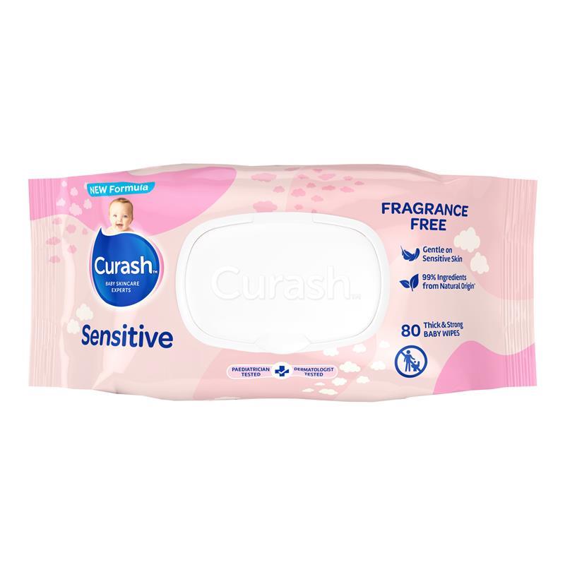 Curash Sensitive Fragrance Free Baby Wipes 80 Wipes Gentle on Sensitive Skin