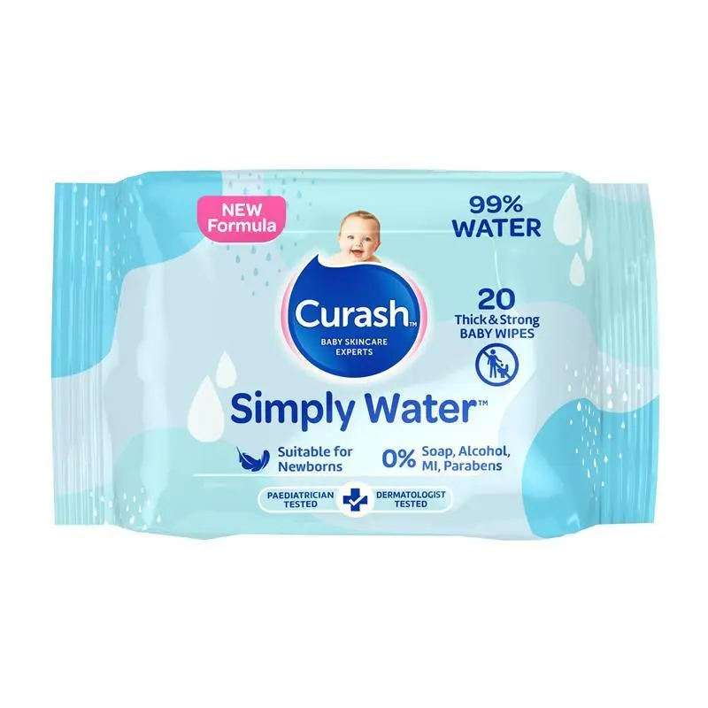 Curash Simply Water Baby Wipes 20 ct 99% Water for Newborns