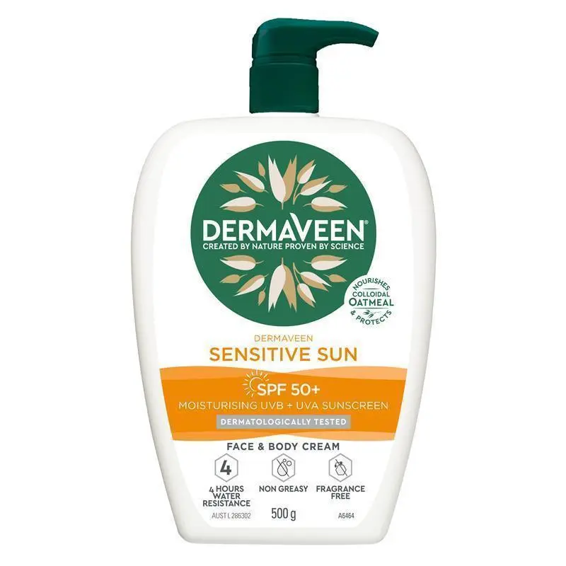 DermAveen Sensitive Sun SPF 50+ Face & Body Cream 500g for Sensitive Skin